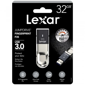 Lexar F35 Jumpdrive 32GB Fingerprint USB 3.0 Flash Drive (up to 150MB/s read)