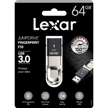 Lexar F35 Jumpdrive 64GB Fingerprint USB 3.0 Flash Drive (up to 150MB/s read)