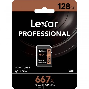 Lexar 667X Professional 128GB U3 V30  SDXC™ UHS-I Memory Cards (up to 100MB/s read, Write 90MB/s)