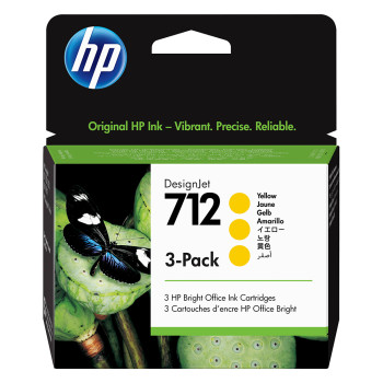 HP 712 Yellow DesignJet Ink Cartridge 3-Pack