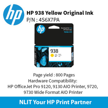 HP 938 Yellow Original Ink Cartridge : 800 pgs : 4S6X7PE