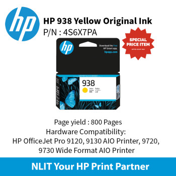 HP 938 Yellow Original Ink Cartridge : 800 pgs : 4S6X7PE
