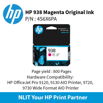 HP 938 Magenta Original Ink Cartridge : 800 pgs : 4S6X6PE