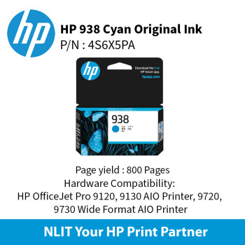 HP 938 Cyan  Original Ink Cartridge : 800 pgs : 4S6X5PE