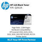 HP 12A Black Ctrg : 2000pgs : Q2612A