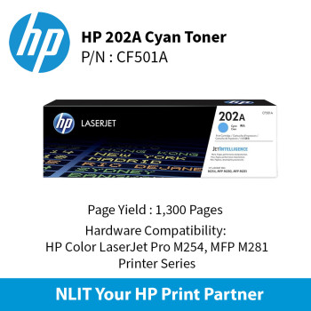 HP 202A Cyan Laserjet Toner 1300pgs CF501A