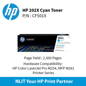 HP 202X Cyan Laserjet Toner : 2500pgs : CF501X