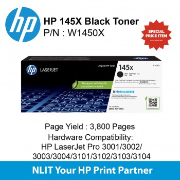 HP 145X Black LaserJet Toner : 3800pgs : W1450X