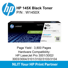 HP 145X Black LaserJet Toner : 3800pgs : W1450X