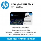 HP Original Toner : HP 504A Black : 5000pgs : CE250A : 2 Yrs Warranty