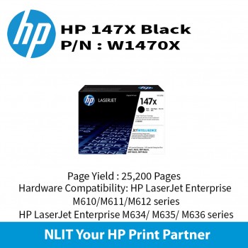 HP Original Toner : HP 147X Black : 25,200pgs : W1470X : 2 Yrs Warranty