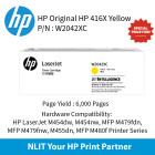 HP Original Toner : HP 416XC Yellow : Large : 6,000pgs : W2041X : 2 Years Direct HP Warranty
