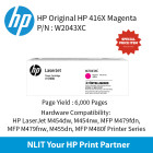 HP Original Toner : HP 416XC  Magenta : Large : 6,000pgs : W2041X : 2 Years Direct HP Warranty