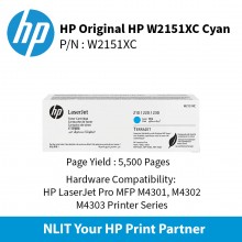 HP Original Toner : HP  Cyan Original Contract : 5500pgs : W2151XC : 2 Yrs Warranty