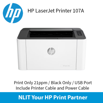 HP Laser 107a (4ZB77A) A4 Mono Print only, Up to 20ppm, USB, 3 Years Warranty 