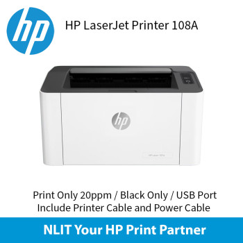 HP Laser 108a (4ZB79A) A4 Mono Print Only , Up to 20ppm, USB, 3 Years Warranty (TNG -RM50)