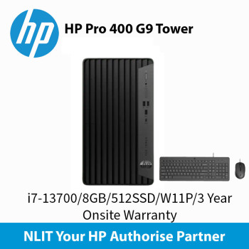 HP Pro 400 G9  Tower i7-13700  / 8GB / 512GBSSD / W11P / WIFI / 3 Year Onsite Warranty