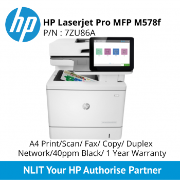 HP LaserJet Enterprise MFP M578f Printer (7ZU86A) Print, copy, scan, fax, Up to 40 ppm, Duplex, Network, 1 year