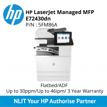 HP LaserJet Managed MFP E72430dn (5FM86A),Print , Scan, Copy, Fax, 30ppm Black, Duplex, 3 Yrs Warranty