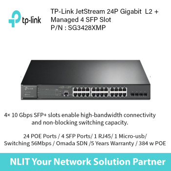 TP-Link JetStream 24-Port Gigabit L2+ Managed Switch with 4 SFP with 384W POE Power Slots TL-SG3428XMP