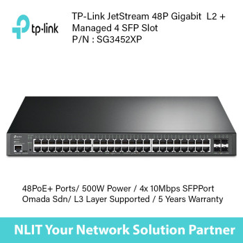 TP-Link JetStream 48-Port Gigabit L2+ Managed Switch with 4 SFP with 384W POE Power Slots TL-SG3452XP