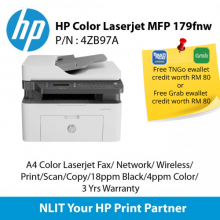 HP Color Laserjet MFP 179fnw (4ZB97A), Print , Scan, Copy, Fax, Network, Wireless, 18ppm Black, 4ppm Color, 3 Yrs Warranty (TNG)