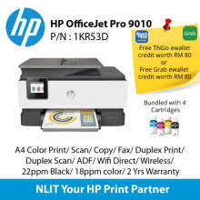 HP Officejet Pro 9010 Printer, 1KR53D, A4 Color Print, Scan, Copy, Fax, Duplex Print, Duplex Scan, ADF, Wifi Direct, Wireless, 22ppm Black, 18ppm color,2 Yrs Warranty Bundled 4 Ink Cartridges (TNG)
