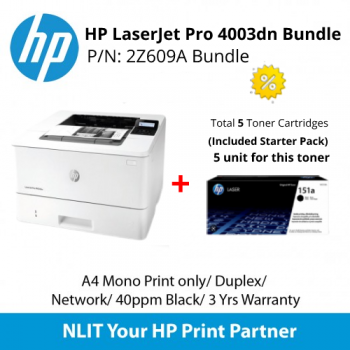 HP LaserJet Pro 4003dn Printer Bundle Package + Total 5 Toner Cartridges Bundle 