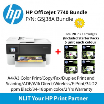 HP OfficeJet Pro 7740 Wide Format All-in-One + Total 20 Ink Cartridges Bundles