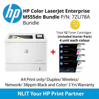 HP Color LaserJet Enterprise M555dn Printer Bundle Package  + Total 12 Toner Cartridges Bundle