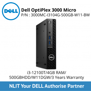 Dell Optiplex 3000 Micro Form Factor 3000MC-I3104G-500GB-W11-BW - i3-12100T/4GB RAM/500GB HDD/3 Years Warranty