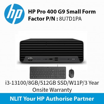 HP Pro 400 G9 8U7D1PA Small Form Factor i3-13100/8GB/512GBSSD/W11P/WIFI/3 Year Onsite Warranty