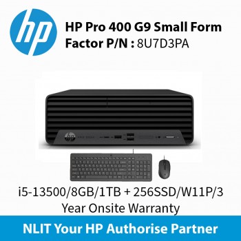 HP Pro 400 G9 8U7D3PA Small Form Factor i5-13500/8GB/1TB + 256GB SSD/W11P/WIFI/3 Year Onsite Warranty