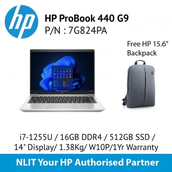 HP ProBook 440 G9 7G824PA ( i7-1255U / 16GB DDR4 / 512GB SSD / 14" Display/ 1.38Kg/ W10P/1Yr Warranty )