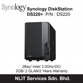 Synology DiskStation DS220+ 2Bay/Intel/2.0Ghz-DC/2GB/2GLAN/2 Yrs Warranty