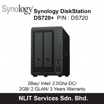 Synology DiskStation DS720+ 2Bay/Intel/2.0Ghz-DC/2GB/2GLAN/3 Yrs Warranty