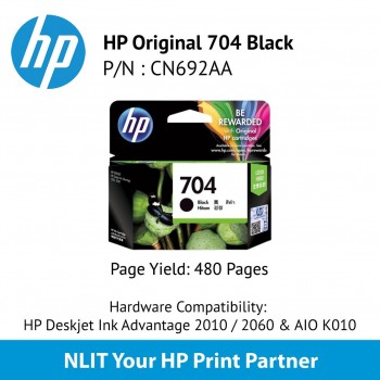 HP 704 Black Original Ink Advantage Cartridge  CN692AA - New 