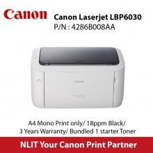 Canon Laserjet LBP6030 , A4 Mono Print only, 18ppm Black,  3 Yrs Warranty, Bundled 1 starter Toner