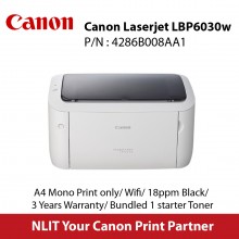 Canon Laserjet LBP6030w, A4 Mono Print only, Wifi,  18ppm Black, 3 Yrs Warranty, Bundled 1 starter Toner