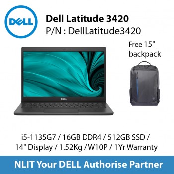 Dell Latitude 3420 (379-BEJJ) (i5-1135G7 / 16GB DDR4 / 512GB SSD / 14" Display/ 1.52Kg/ W10P/1Yr Warranty/15" backpack ) 