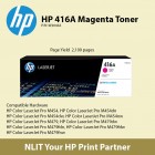HP Original Toner : HP 416A Magenta : Std : 2,100pgs : W2043A :  2 Years Direct HP Warranty