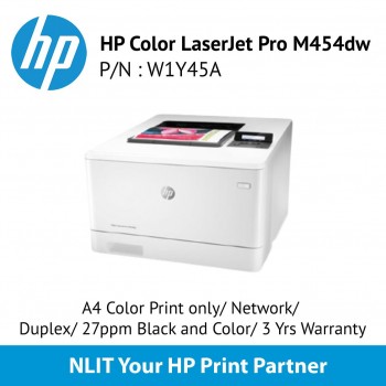 HP Color LaserJet Pro M454dw Printer Wireless, Network, Duplex, A4 Color Print only, 27ppm Black and Color, 3 Yrs Warranty,