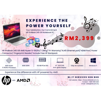 HP AMD ProBook 245 G9 Ryzen 5 5625U Notebook PC / 8GB DDR4 3200 / 512 GB SSD / 14" Display / 1.47Kg/ W11/ HP Backpack /  Bluetooth Mouse / 1Yr Warranty SKU : 