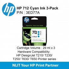 HP 712 Cyan Ink Cartridge 3-Pack 3ED77A
