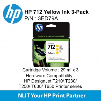 HP 712 Yellow Ink Cartridge 3-Pack 3ED79A