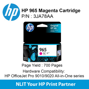 HP 965 Magenta Original Ink Cartridge : 700 pgs : 3JA78AA