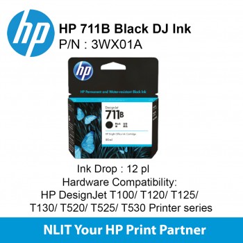 HP 711B 80-ml Black DesignJet Ink Cartridge 3WX01A
