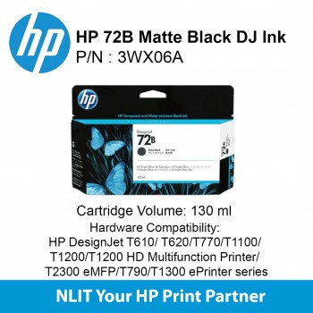 HP 72B 130-ml Matte Black DesignJet Ink Cartridge 3WX06A