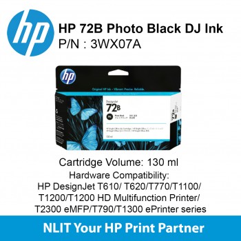 HP 72B 130-ml Photo Black DesignJet Ink Cartridge 3WX07A