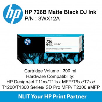 HP 726B 300-ml Matte Black DesignJet Ink Cartridge 3WX12A